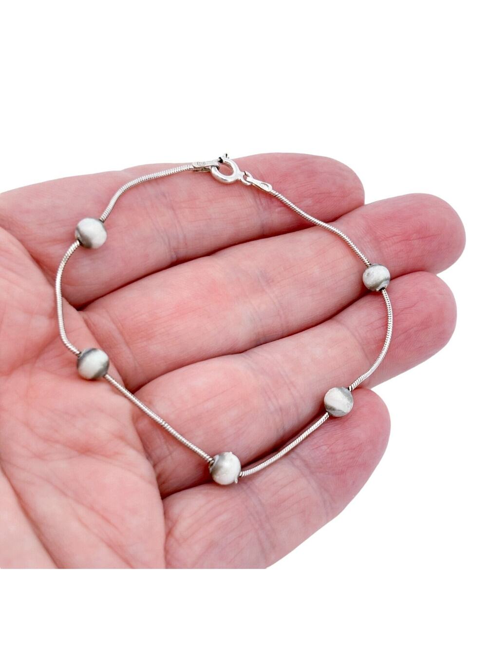 Vintage SU Sterling Silver 925 Faux Pearl Beaded Bracelet 7.5"